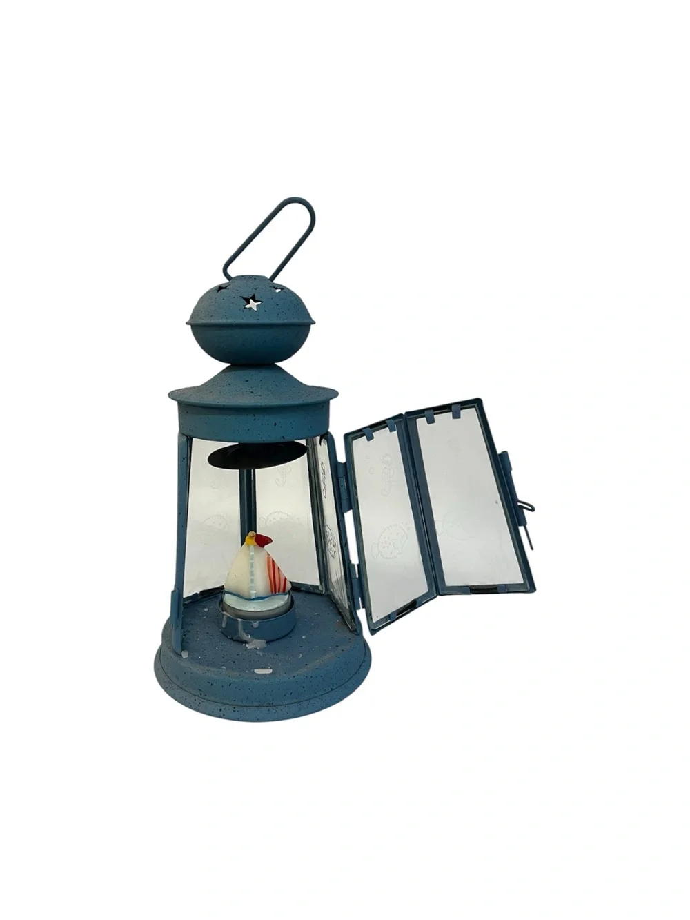Kohls Sonoma Coastal Blue Candle Lantern Sailboat Tealight Seahorse Glass Decor